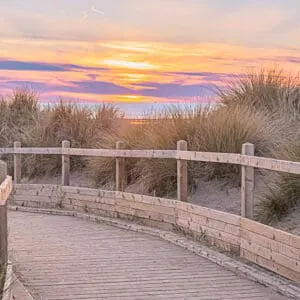 Path leading to Formby beach at sunset