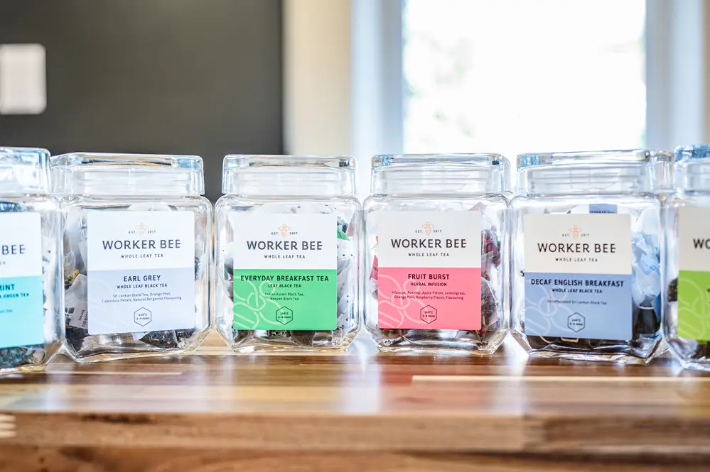 5 different Jars of Worker Bee tea bags.