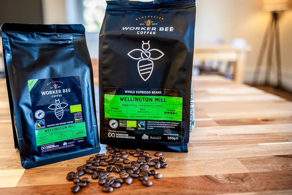 Wellington Mill coffee bags and beans