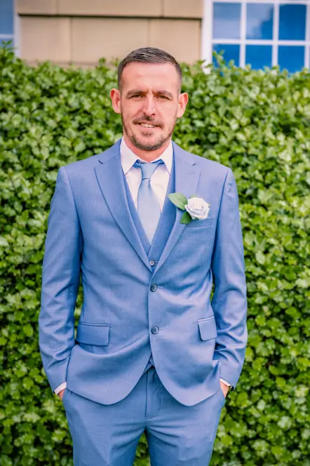 A close-up of the groom taken by Manchester Photographer Wedding Rebekah Morecroft