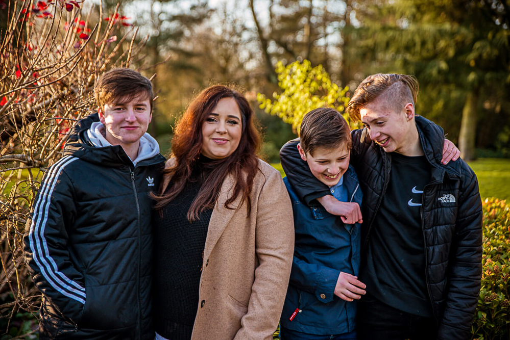 Outdoor Family Portrait of mum with her 3 teenaged sons