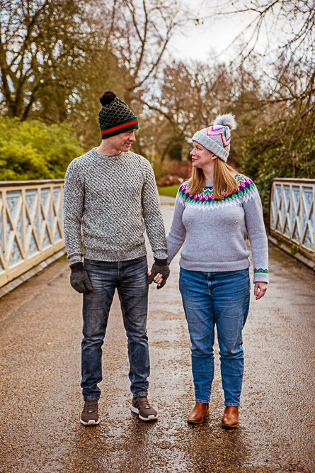Outdoor Family Portrait of couple facing each other