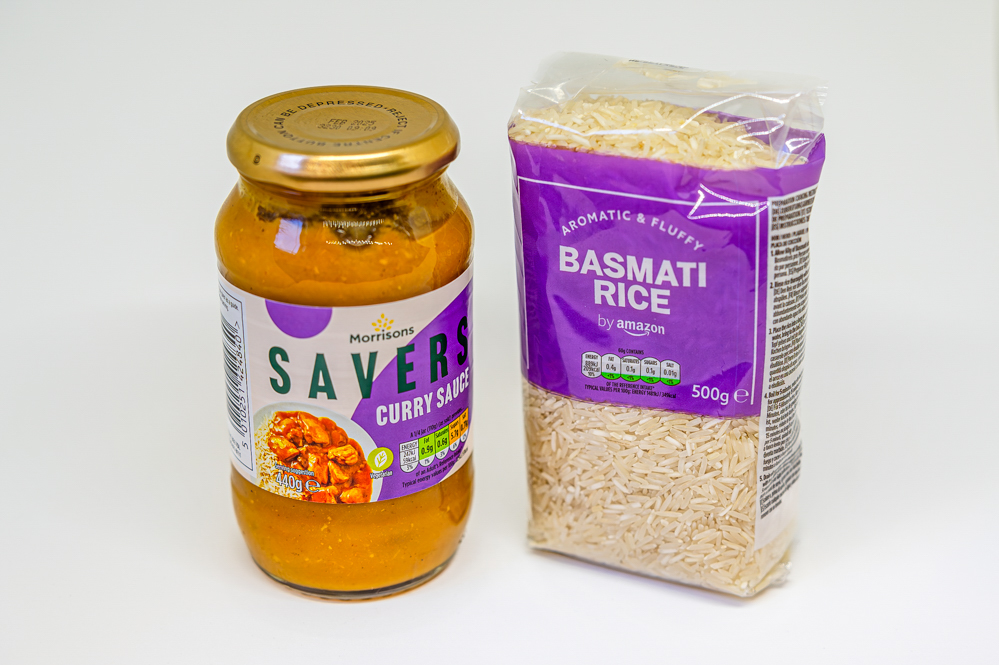 Jar of Curry sauce and Basmati Rice
