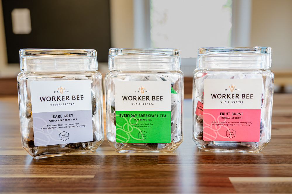 3 different Jars of Worker Bee tea bags.