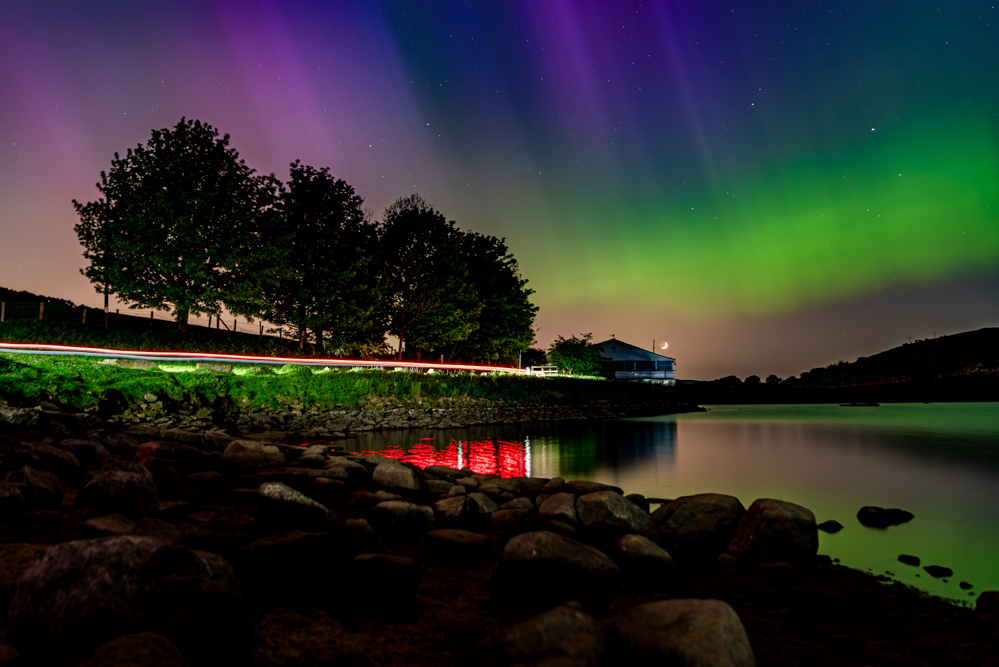 Northern Lights over Dove Stone boat house