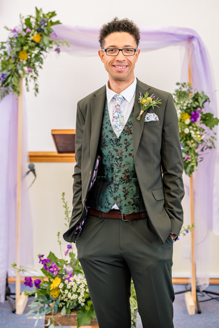Groom waiting at the front of Peel Street Baptist Church, Accrington, for his bride to arrive