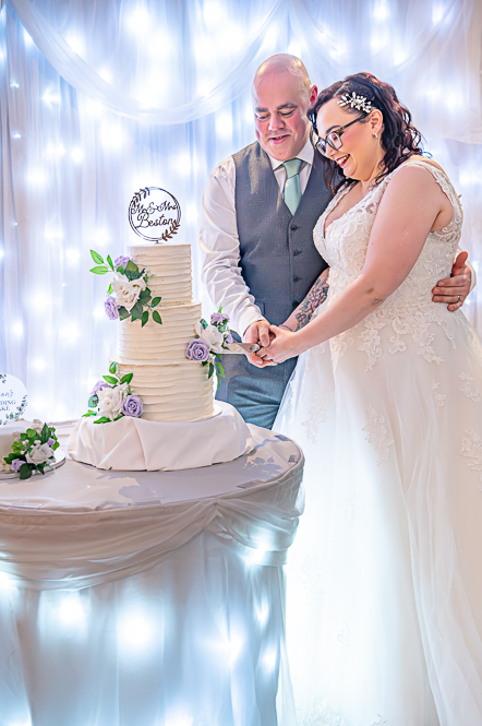 Bride and Groom cutting wedding cake