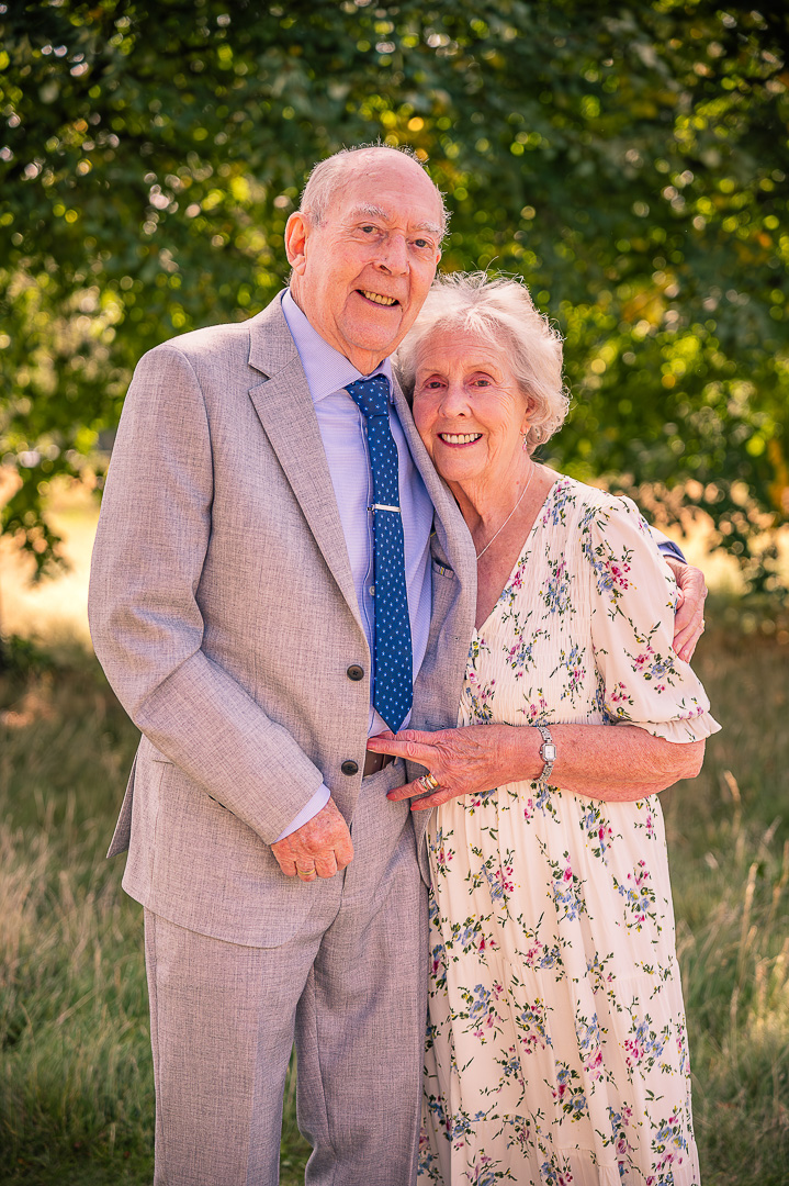 Older couple St Peter’s Church, Ashton-under-Lyne, after traditional Christian wedding vow renewal