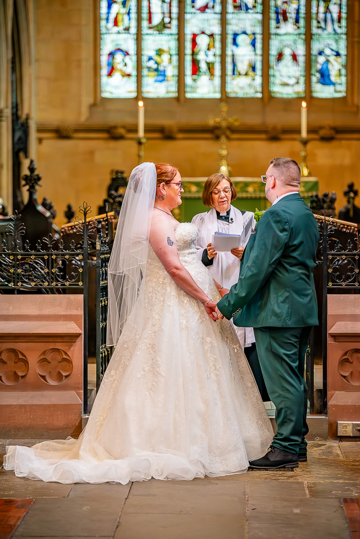 View from the back of St Chad’s Church as the couple exchange vows at the altar