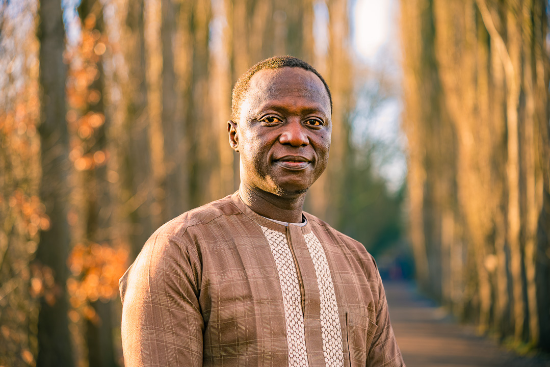 Portrait of Abraham during engagement shoot at Fletcher Moss Manchester.