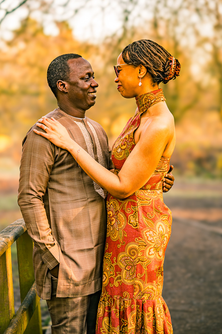 Close engagement portrait of Bea and Abraham at Fletcher Moss Gardens in Manchester.