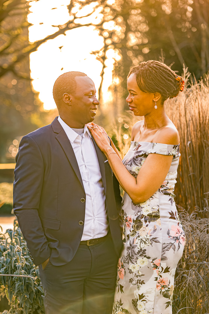 Romantic portrait of Bea and Abraham in Parsonage Gardens Manchester.