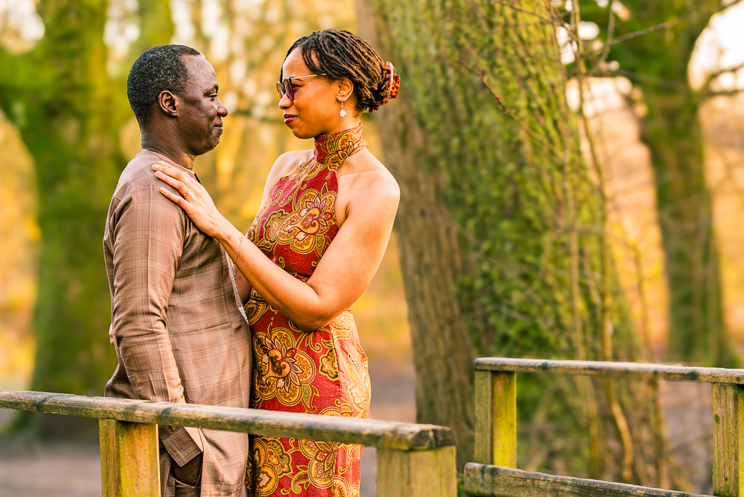 Romantic winter engagement portrait of Bea and Abraham at Fletcher Moss Gardens Manchester.