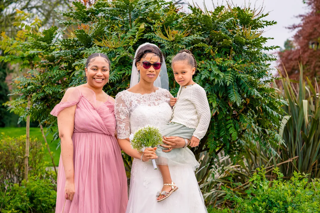 Portrait of Bride and bridal party at Alexandra Park, Manchester, during Bea and Abraham's wedding blessing celebrations