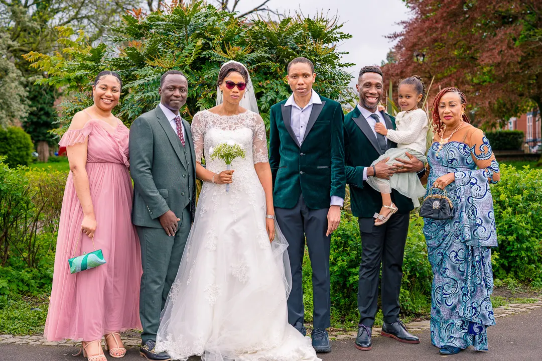 Portrait of Bride and her family at Alexandra Park, Manchester, during Bea and Abraham's wedding blessing celebrations