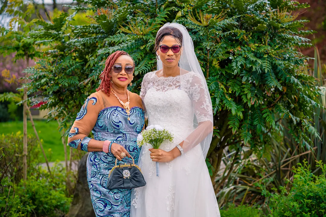 Bride and mother of the bride portrait at Alexandra Park, Manchester, during Bea and Abraham's wedding blessing celebrations