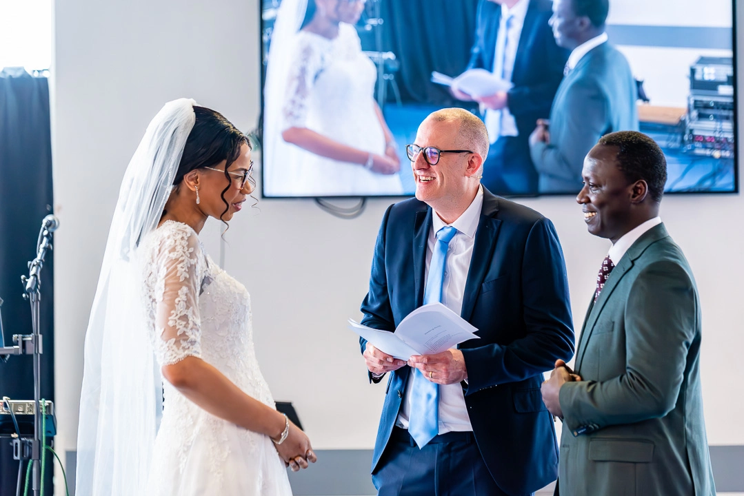 Wedding blessing ceremony at William Hulme's Grammar School, Manchester, led by Paul from Manchester Vineyard Church